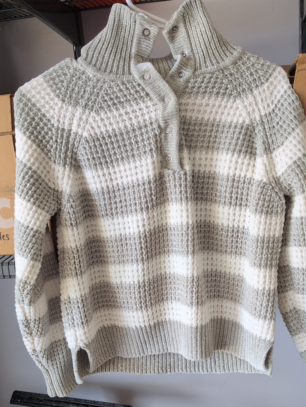 Ultra Flirt Striped Waffle-Knit Mock Neck Sweater